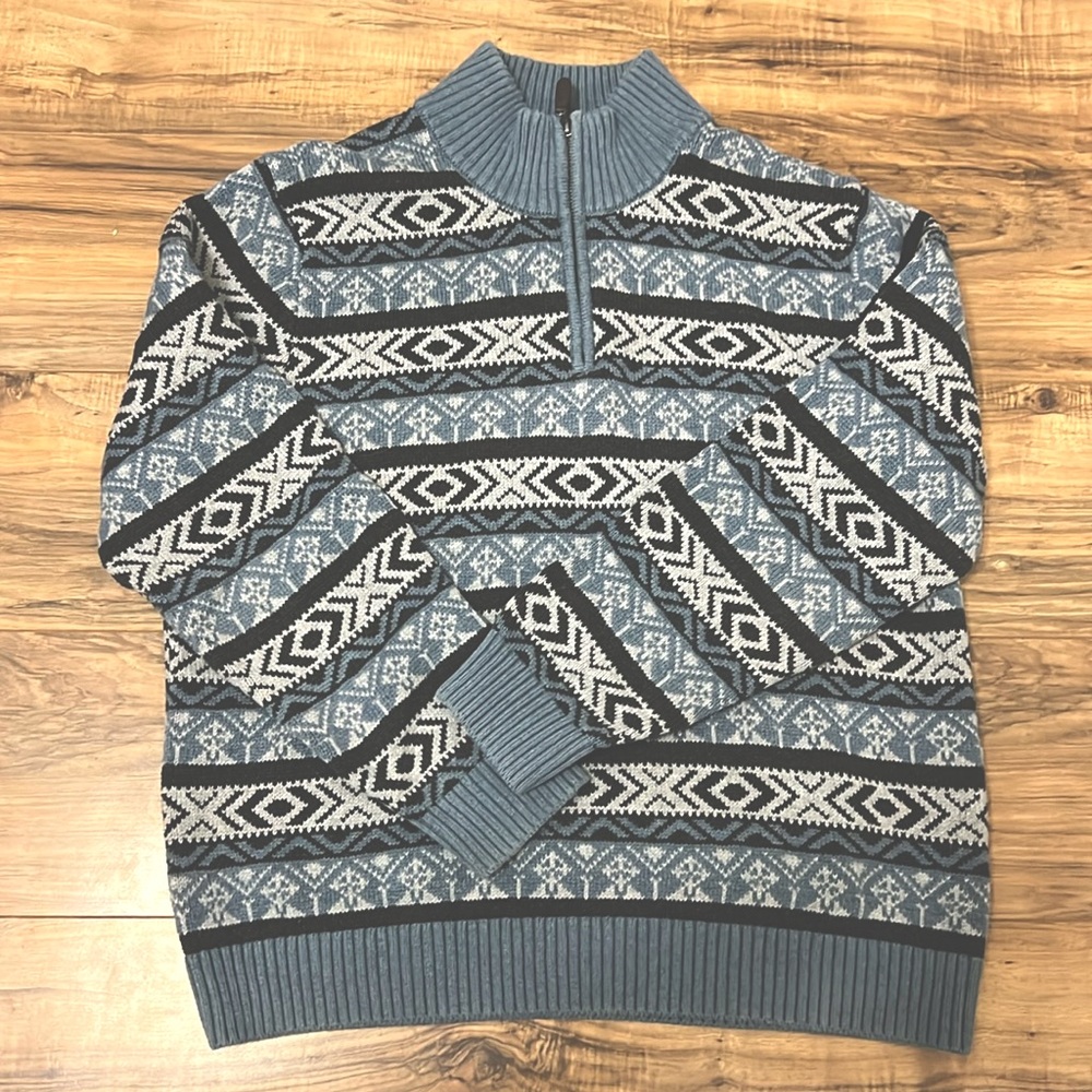 Men L.L Bean Classic Sweater, Quarter- Zip, Fair Isle Sz L